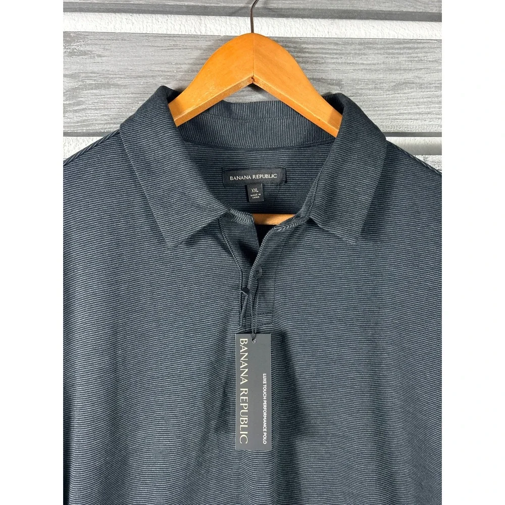 Banana Republic Luxe Touch Performance Polo Shirt Mens XXL Dark Grey Striped NWT